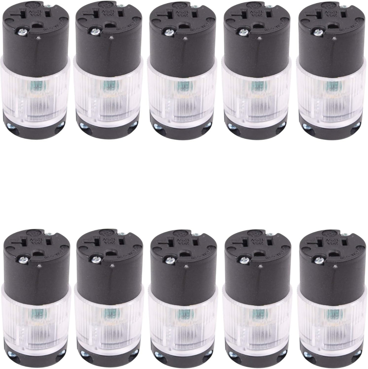 Lighted 20 Amp 120-125 Volt NEMA 5-20R Straight Blade Female Plug Connector Outlet, PVC, 10-PACK U879571