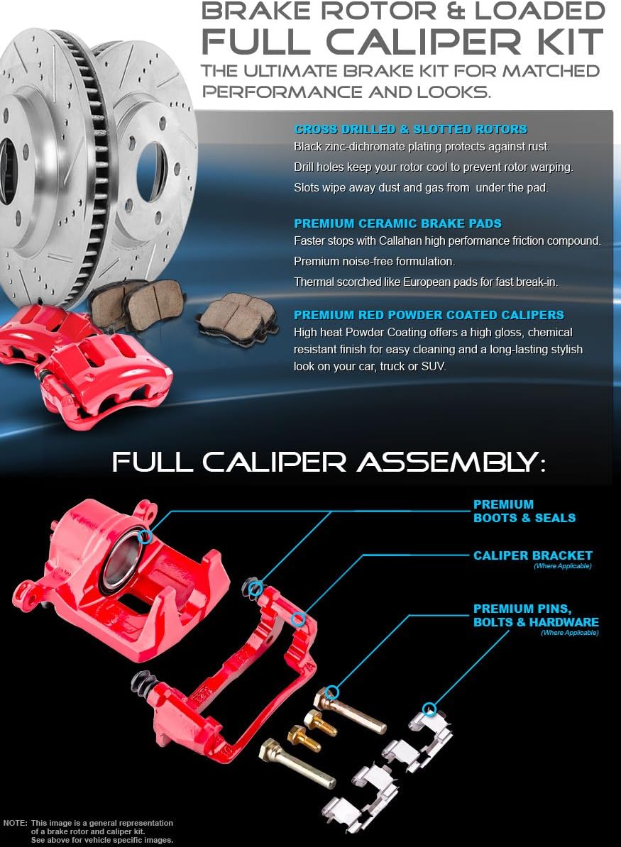 Powder Coated Red Calipers Rotors Ceramic Pads Performance Kit S986889