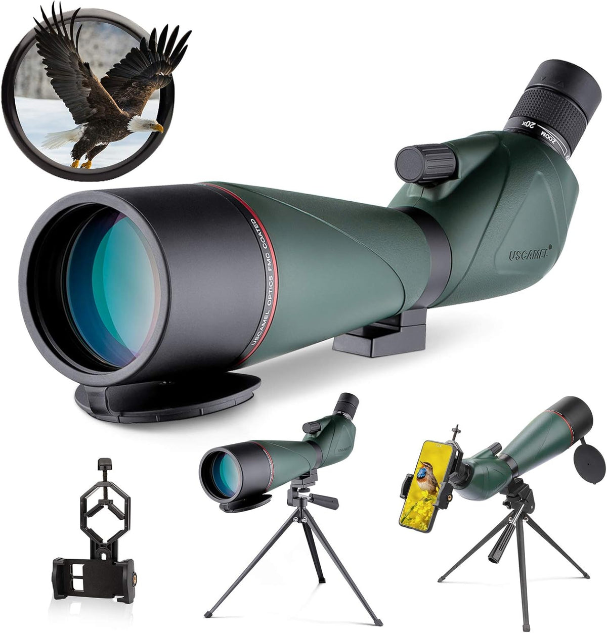 20-60x80 Waterproof HD BAK4 Angled Spotting Scope with Tripod L61815