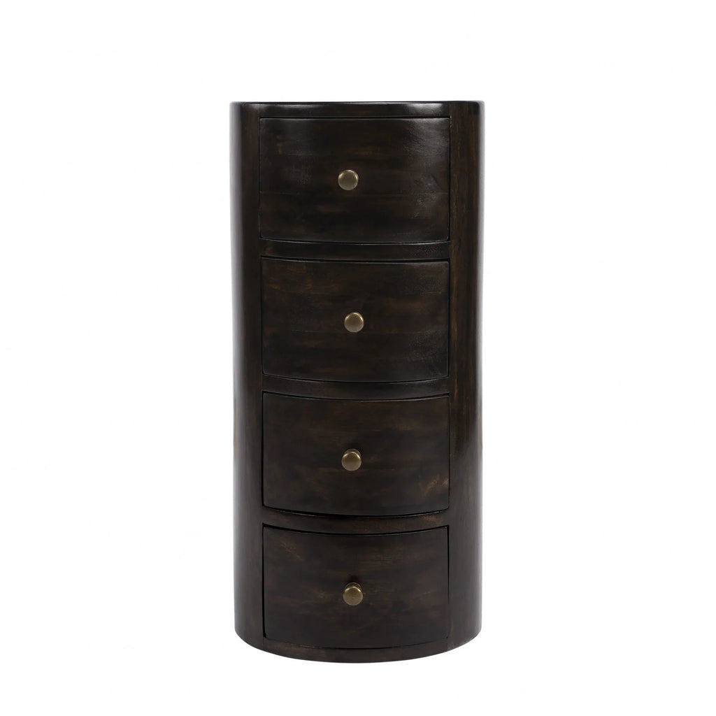 24 in. Chocolate Wood Round End Table with Four Drawers R674557