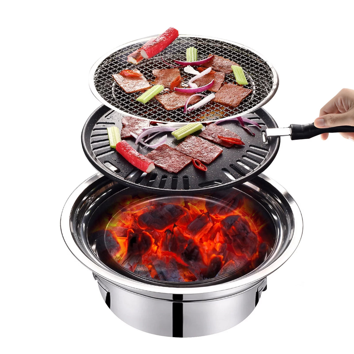 Portable Non-stick Round Charcoal BBQ Grill X946094