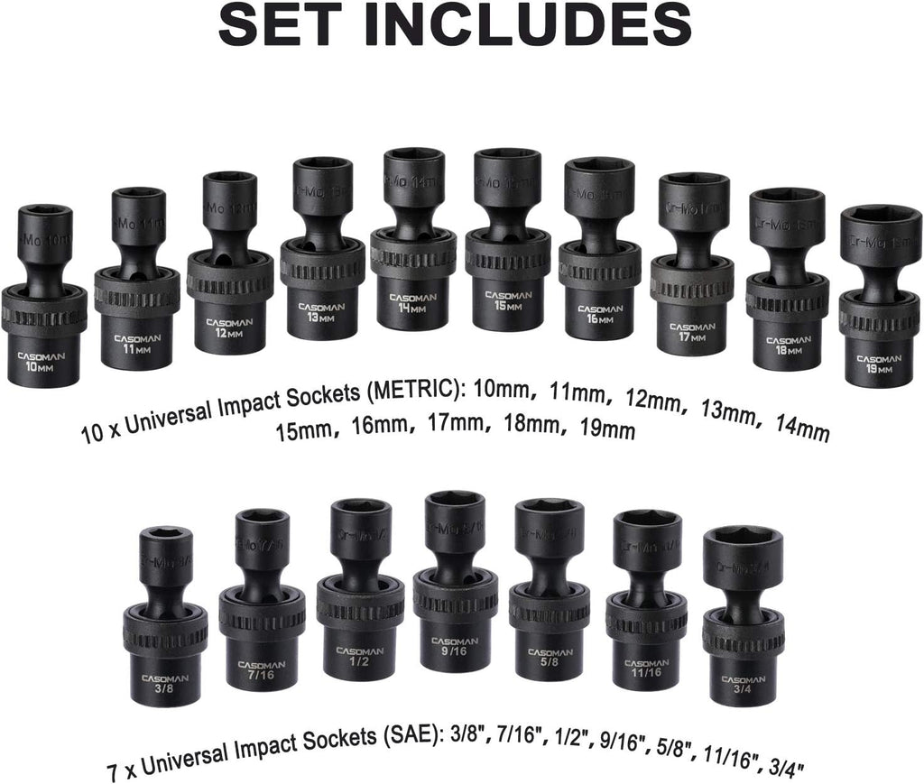 87 Pcs 3/8 Drive Impact Socket Set SAE & Metric CR-MO Steel R4279