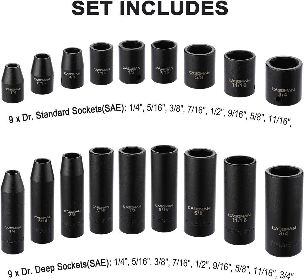 87 Pcs 3/8 Drive Impact Socket Set SAE & Metric CR-MO Steel R4279