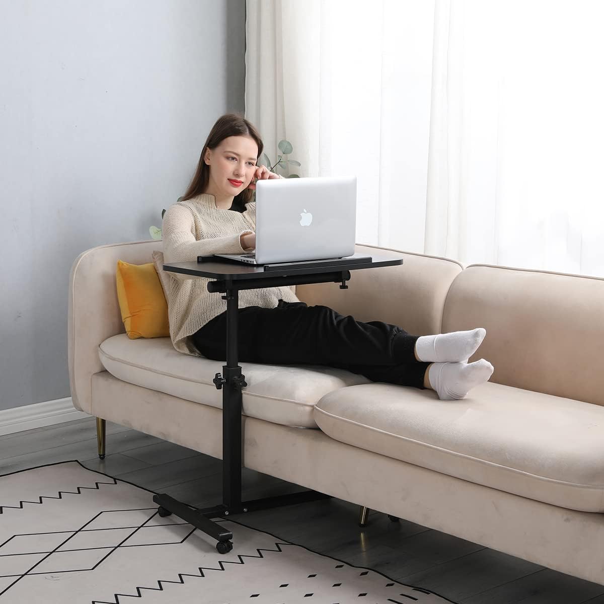 Adjustable Overbed Bedside Table with Wheels S8122