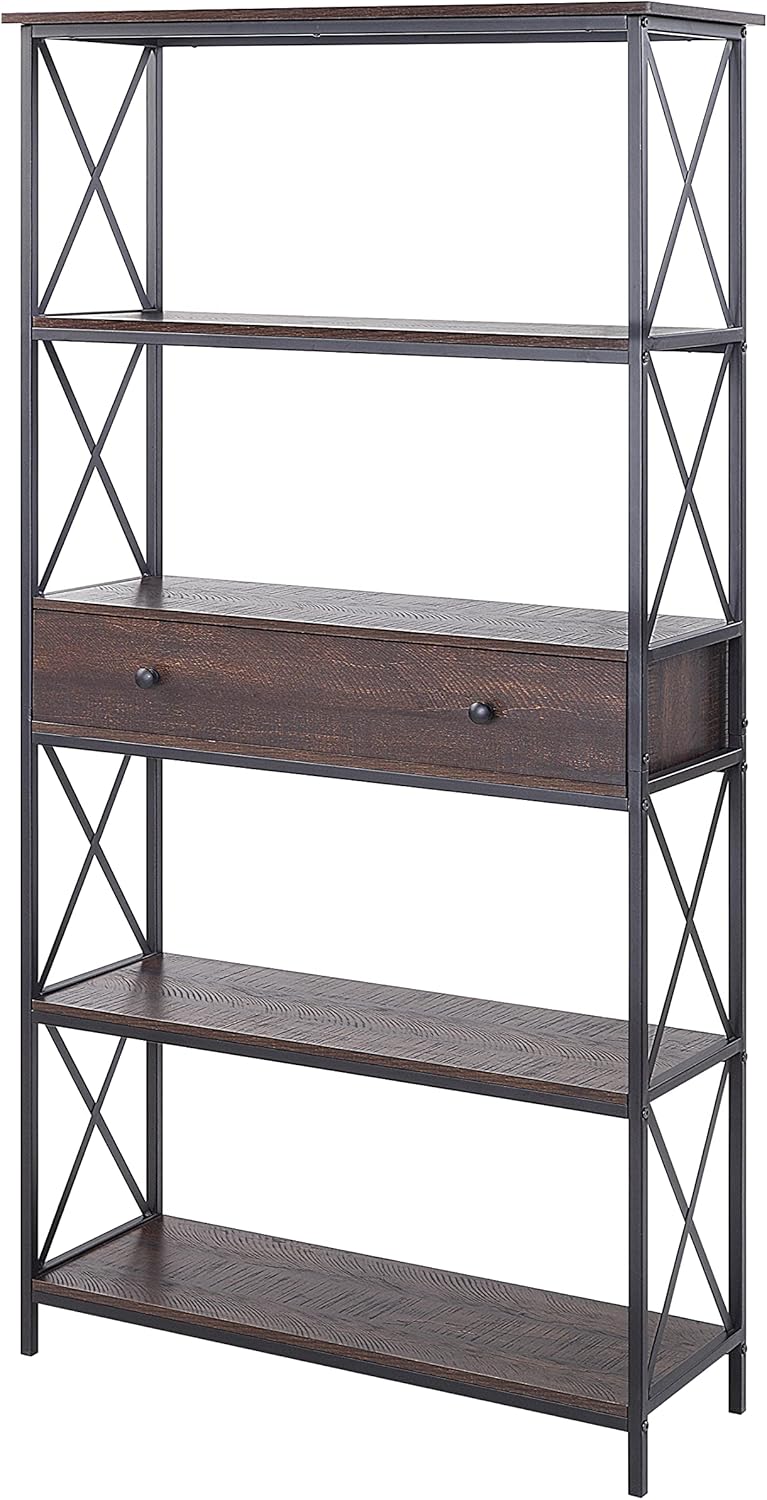 5-Tier Metal Bookcase with Drawer P758