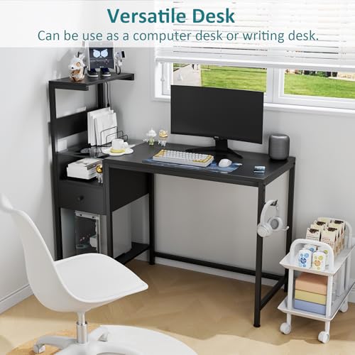 Black Reversible Gaming Desk with LED Lights & Power Outlets Y60789