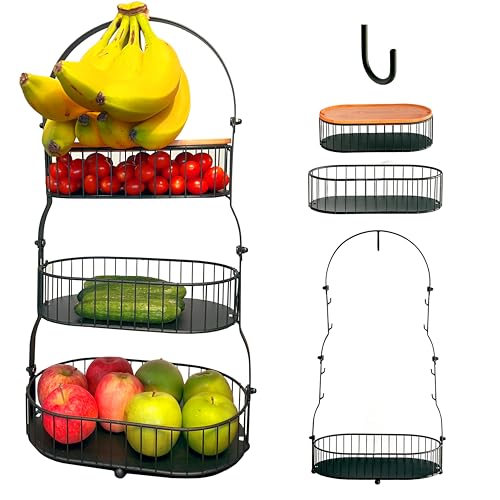 3 Tier Bamboo Fruit Basket with Removable Baskets T9879