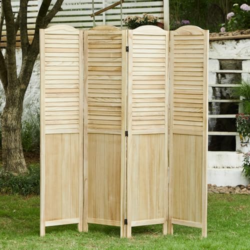 5.6 Ft Tall Folding Louver Wood Screen 4 Panels H52718