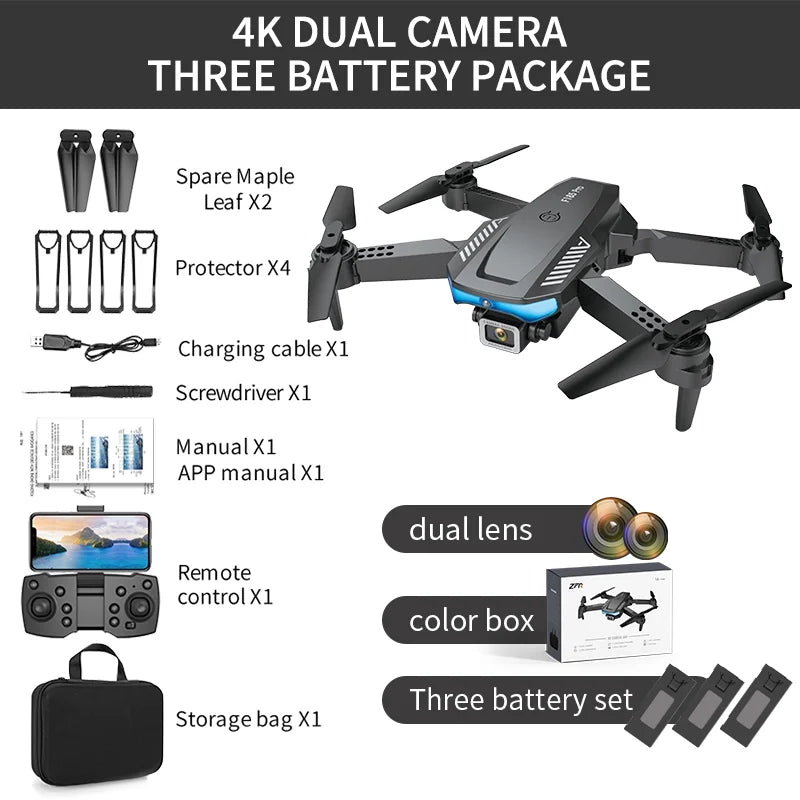 RC Drone 4k HD Wide Angle Camera WIFI FPV Dual Camera Quadcopter Black J1927