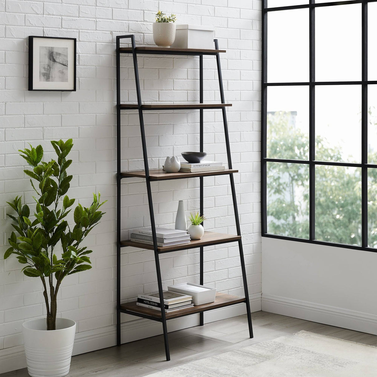 72-Inch Open Ladder Bookshelf Grey Wash X4206