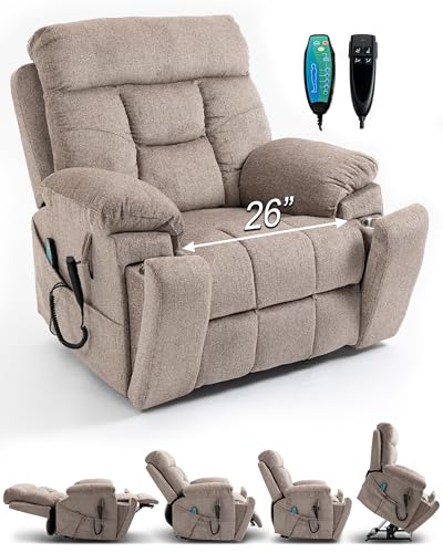 Large Power Lift Recliner Chair with Heated and Massage, 26in Extra Wide Seat P4057