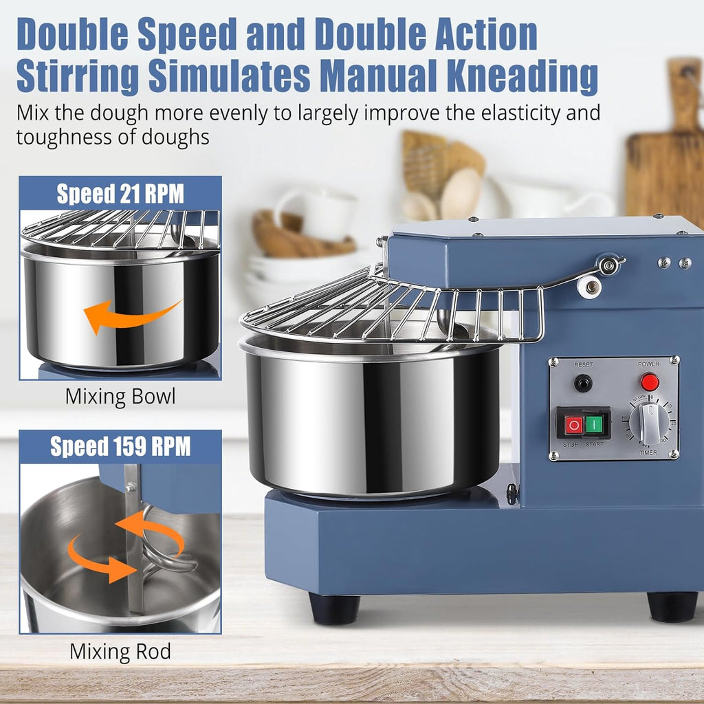 8.5Qt 450W Dual Rotating Dough Mixer with Stainless Steel Bowl B155957