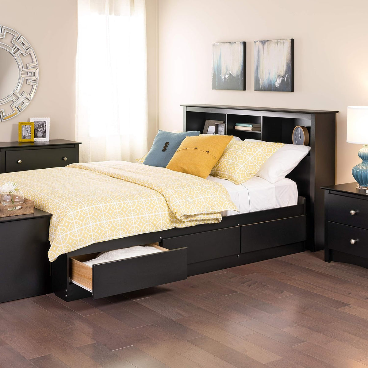 Black Full Platform Storage Bed with 6 Drawers J472390