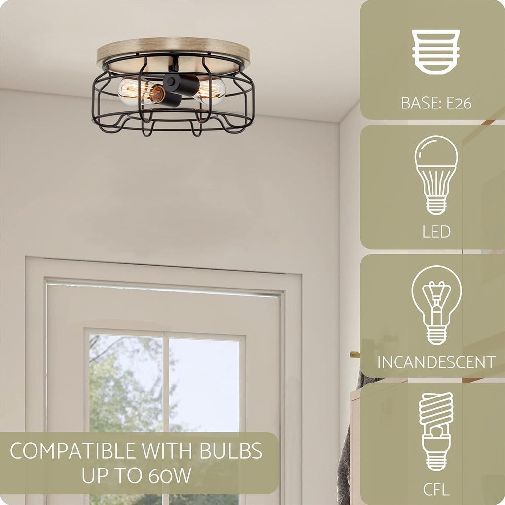 2-Light Metal Flush Mount Ceiling Light N7543