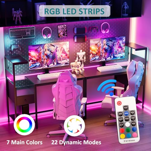 Black Reversible Gaming Desk with LED Lights & Power Outlets Y60789