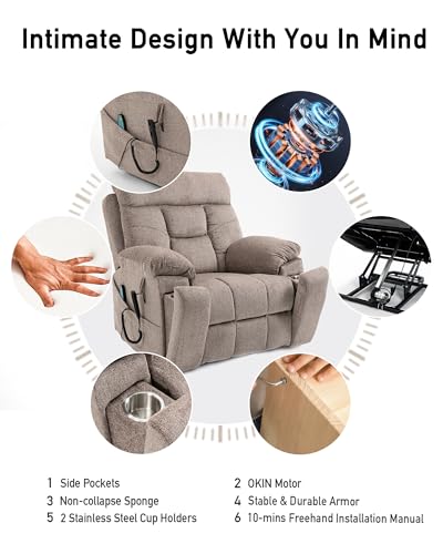 Large Power Lift Recliner Chair with Heated and Massage, 26in Extra Wide Seat P4057