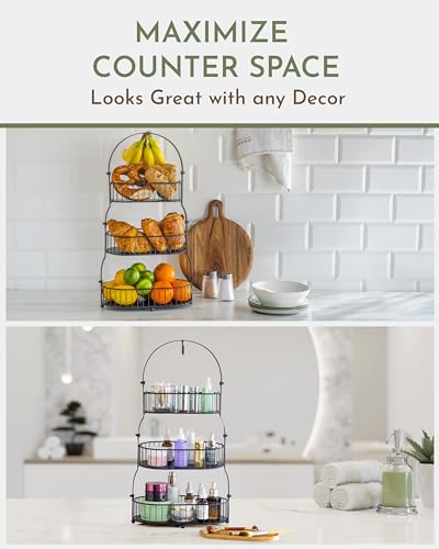 3 Tier Bamboo Fruit Basket with Removable Baskets T9879