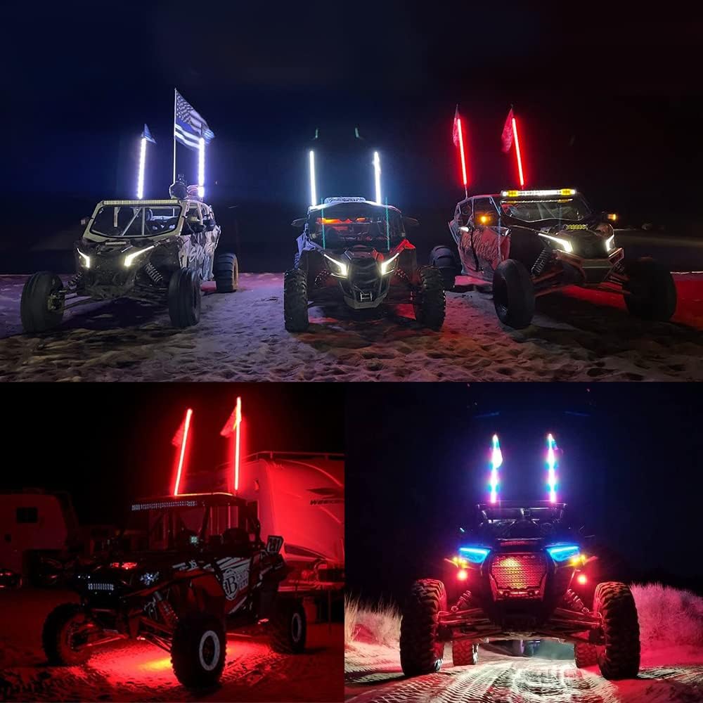 2pcs LED Whip Lights Waterproof 5050 RGB Antenna Whips with RF Wireless Remote Control 3.7ft G4675