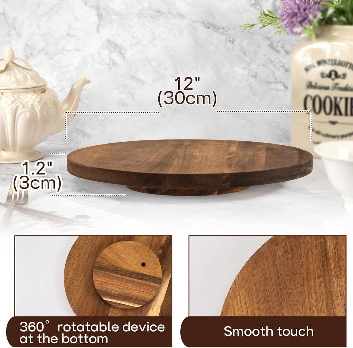 Acacia Wood 360° Turnable Cake Stand R2842