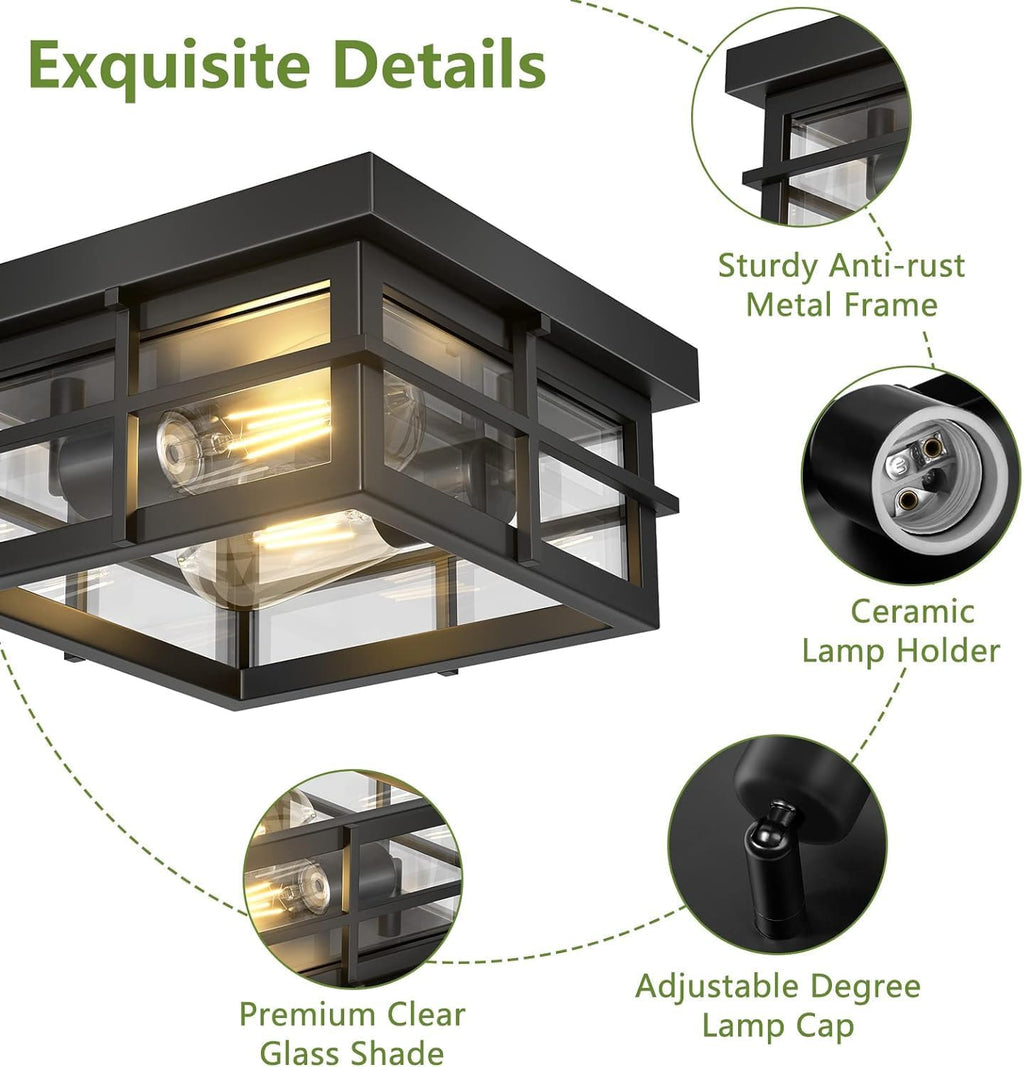 2-Light Black Flush Mount Ceiling Light Fixtures with Clear Glass Shade A34719
