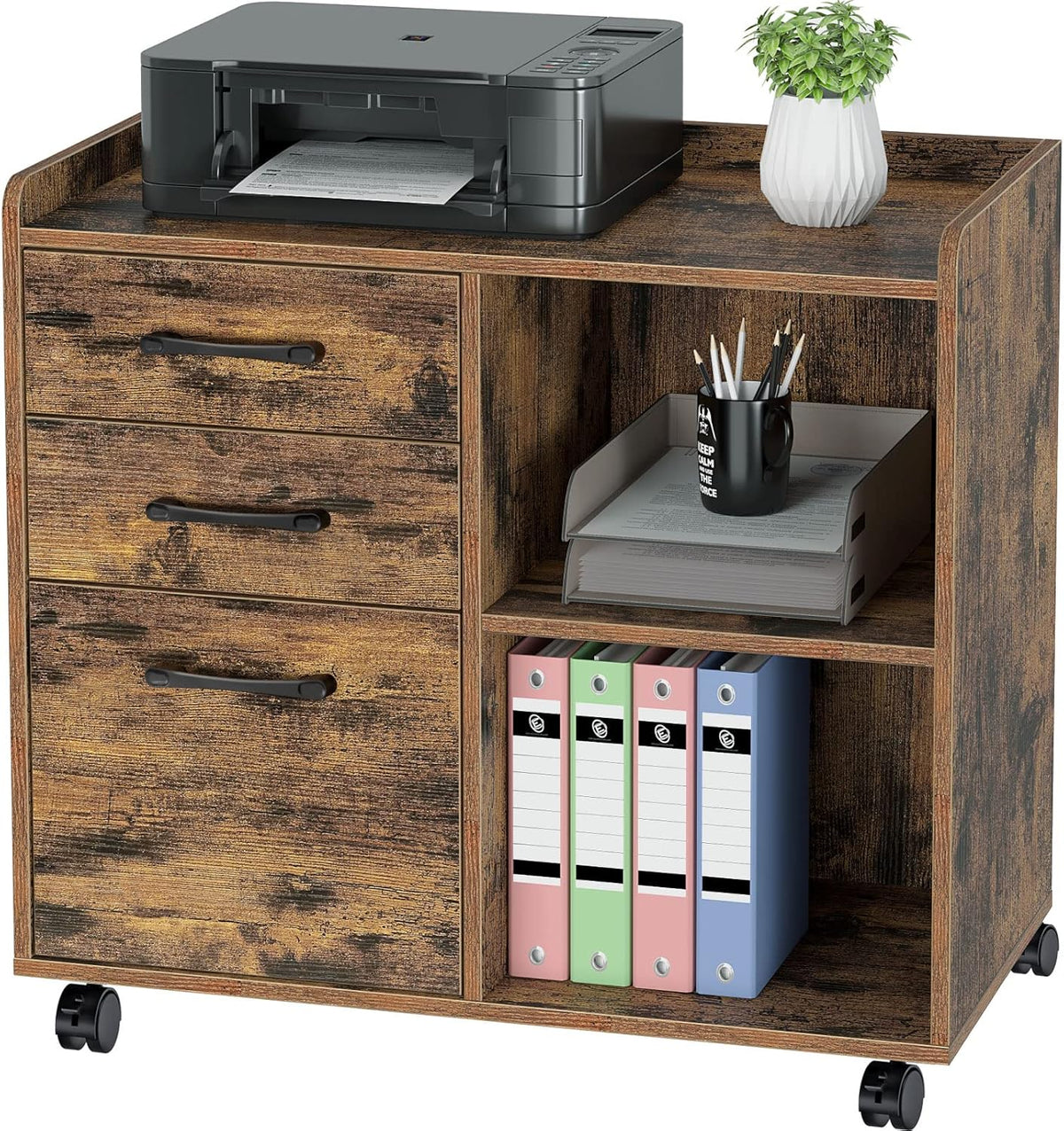 Black 3-Drawer File Cabinet with Storage Shelf O710