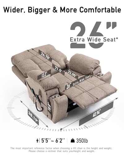 Large Power Lift Recliner Chair with Heated and Massage, 26in Extra Wide Seat P4057