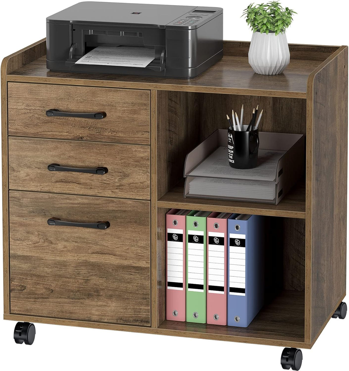 Black 3-Drawer File Cabinet with Storage Shelf O710