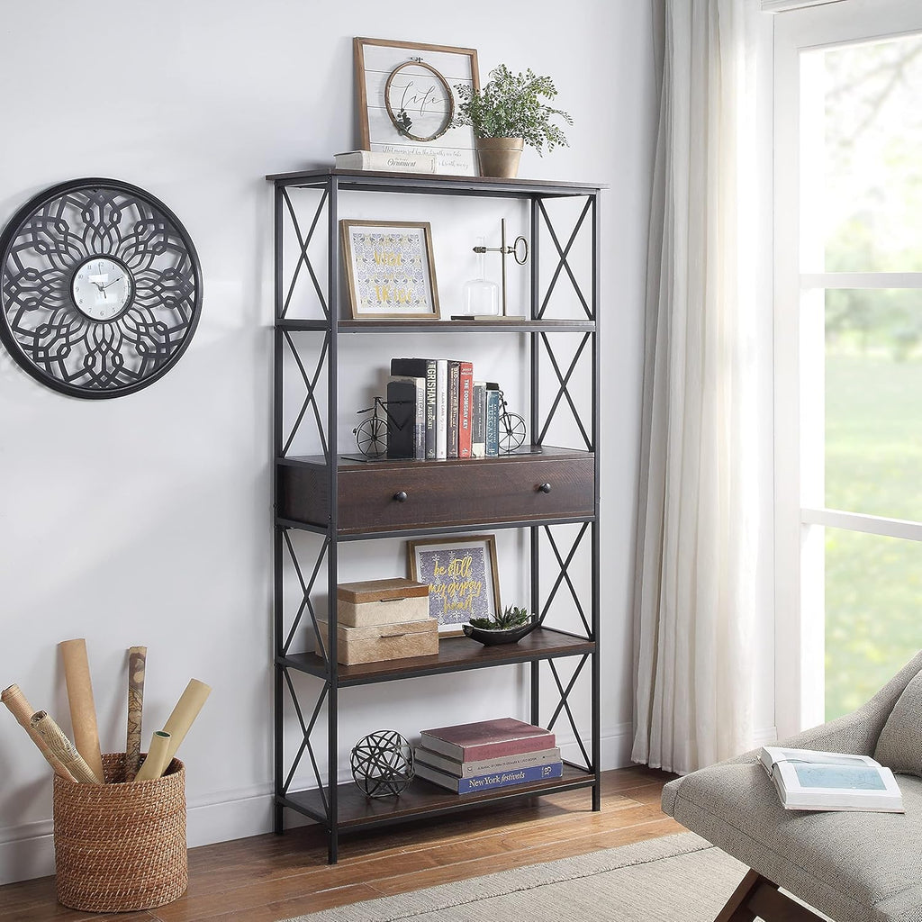 5-Tier Metal Bookcase with Drawer P758