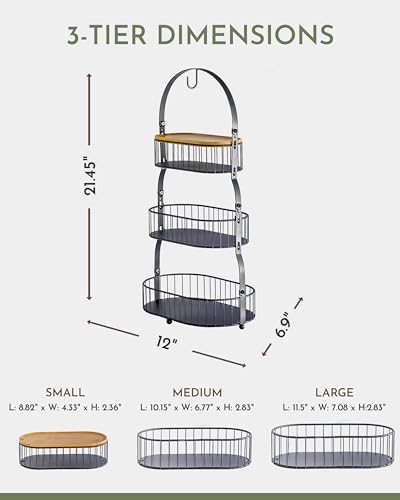 3 Tier Bamboo Fruit Basket with Removable Baskets T9879