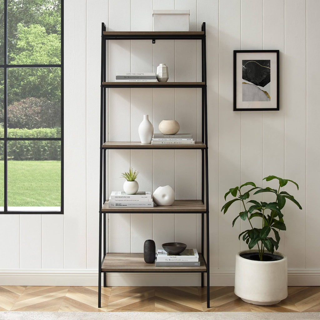72-Inch Open Ladder Bookshelf Grey Wash X4206