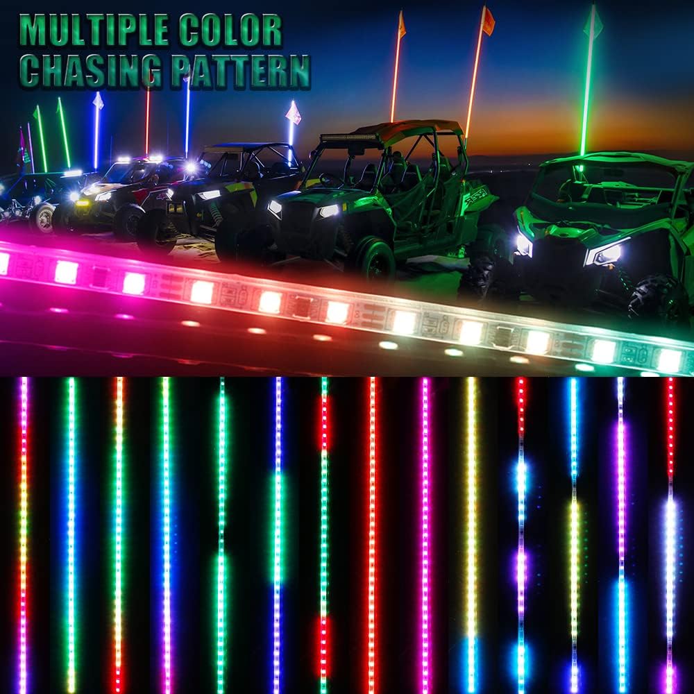 2pcs LED Whip Lights Waterproof 5050 RGB Antenna Whips with RF Wireless Remote Control 3.7ft G4675