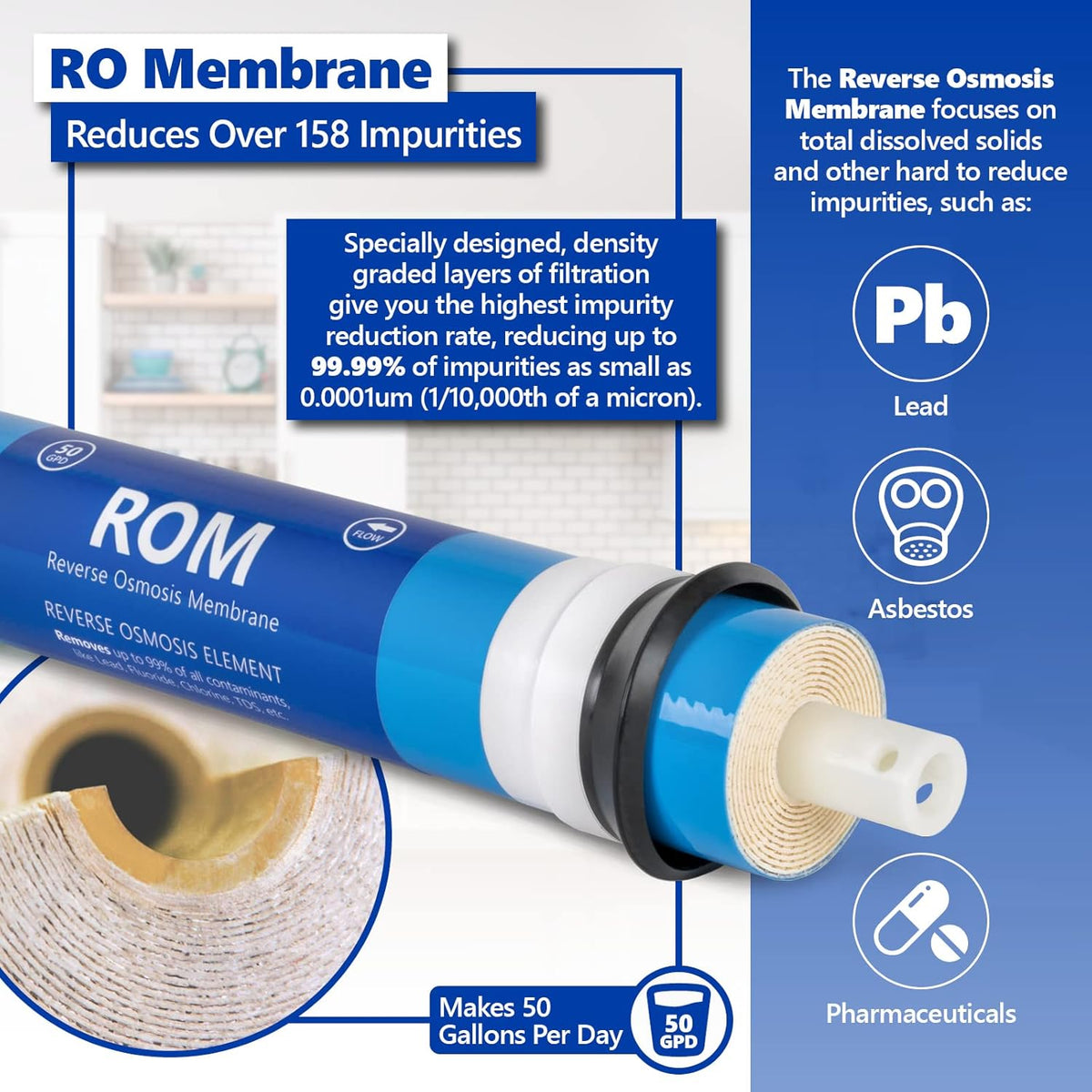 Reverse Osmosis System Replacement Filter Set 5 Filters 50 GPD L4490