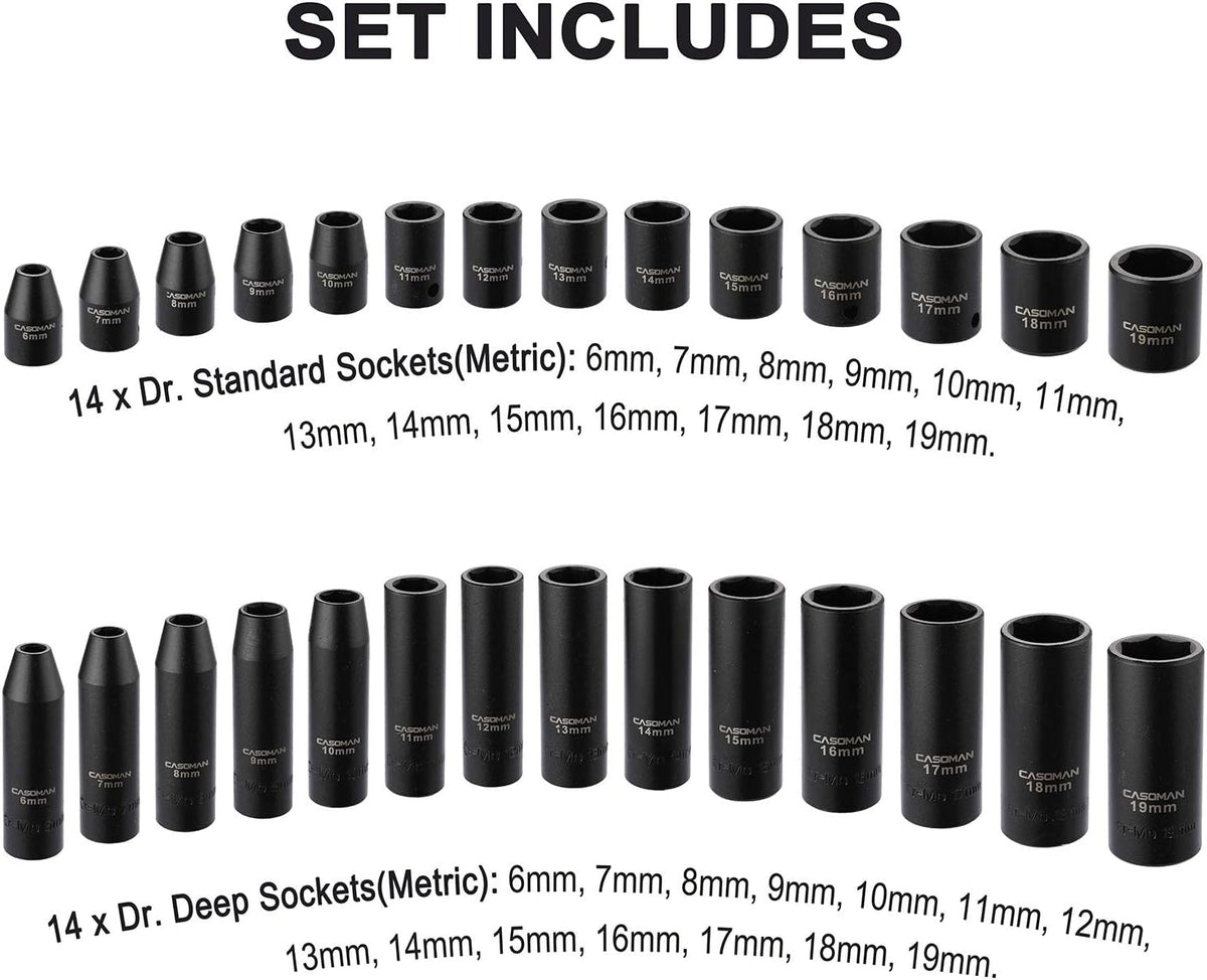 87 Pcs 3/8 Drive Impact Socket Set SAE & Metric CR-MO Steel R4279