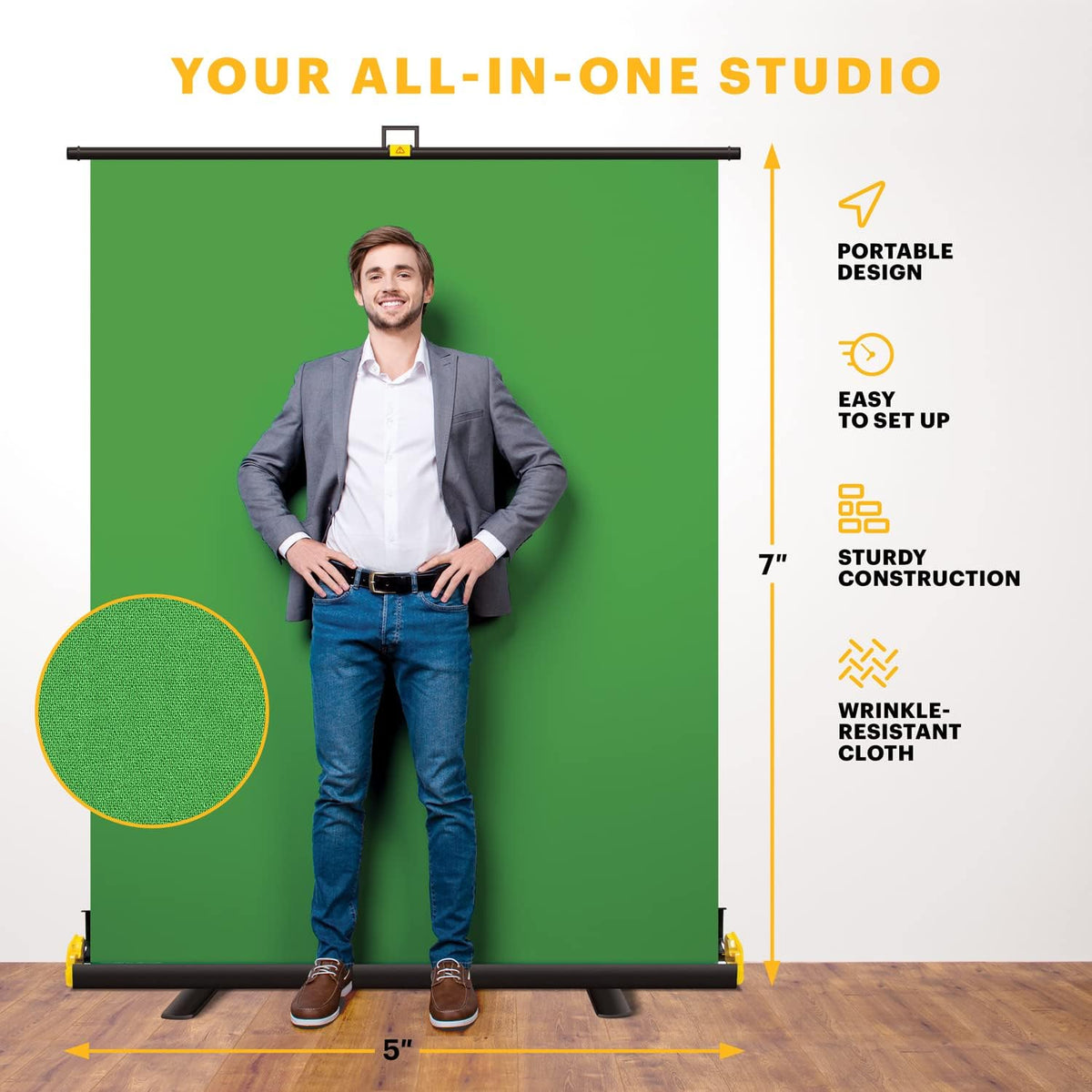Portable Collapsible Green Screen Chroma Key Backdrop with Stand A946