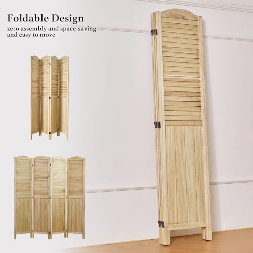 5.6 Ft Tall Folding Louver Wood Screen 4 Panels H52718