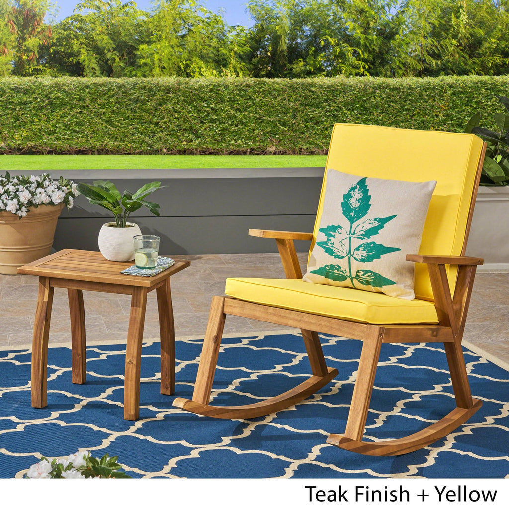 Acacia Wood Rocking Chair and Side Table Teak Finish Q63527