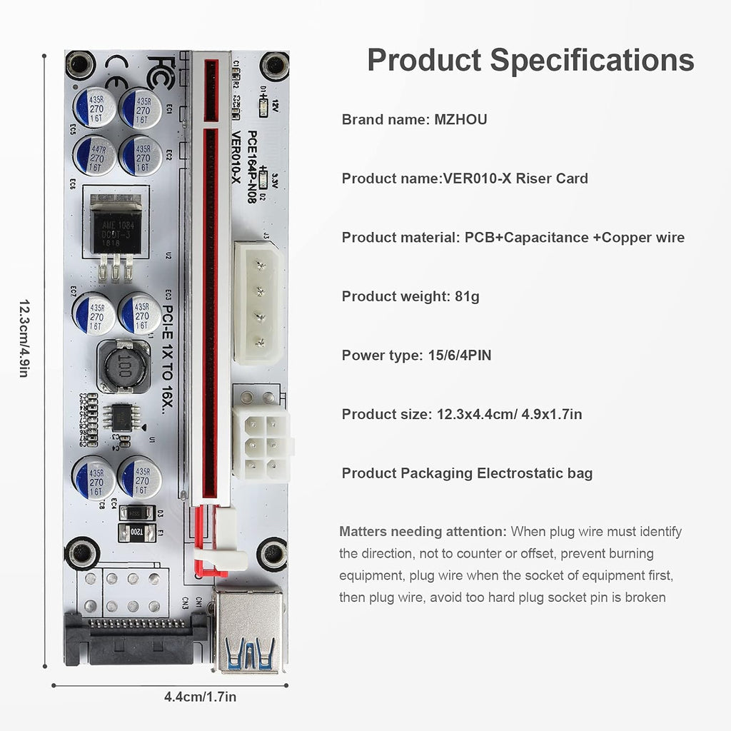 PCI-E 1X to 16X Riser Card with 24in USB 3.0 Extension Cable W170102