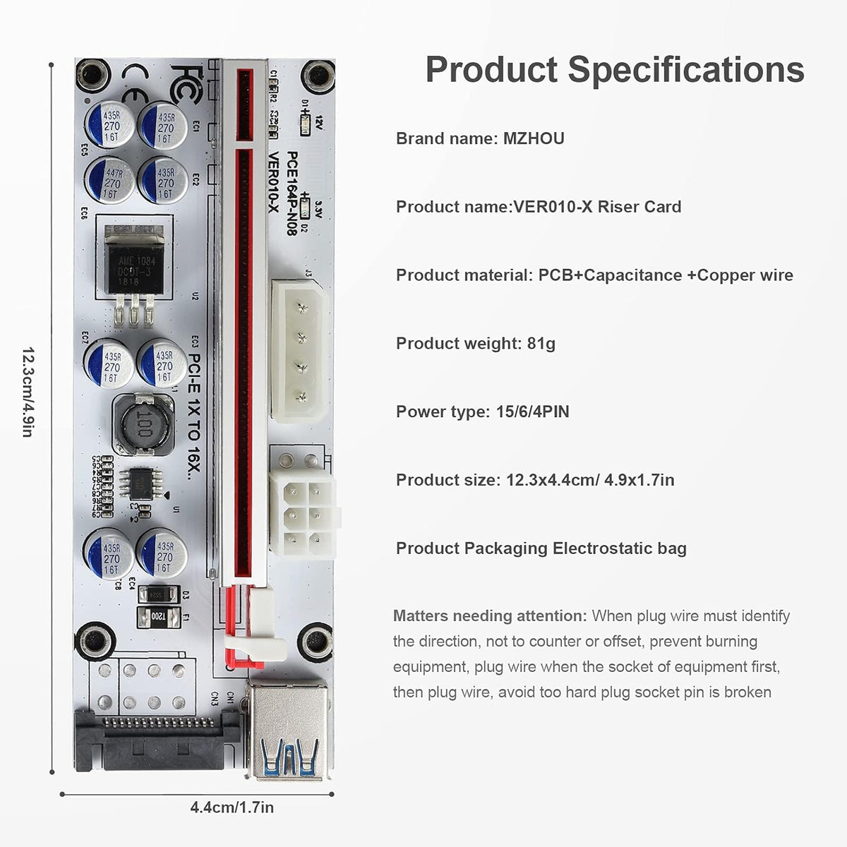 PCI-E 1X to 16X Riser Card with 24in USB 3.0 Extension Cable W170102