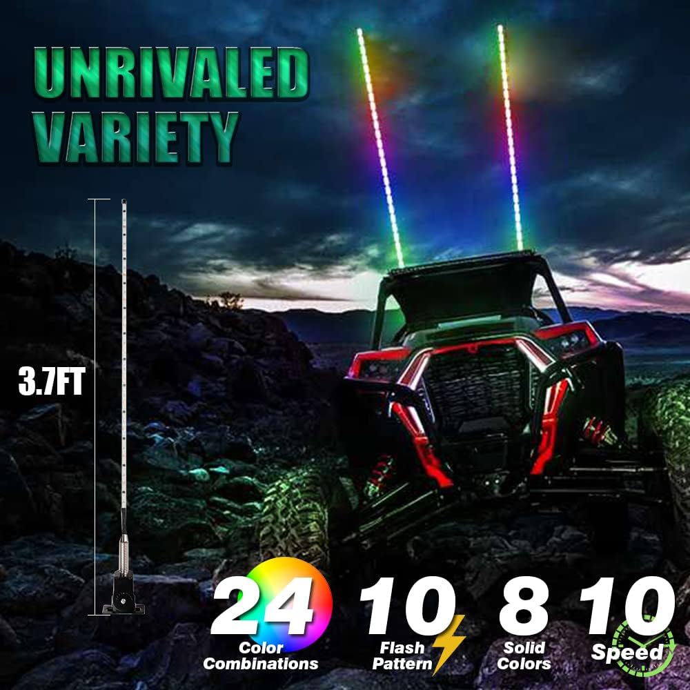 2pcs LED Whip Lights Waterproof 5050 RGB Antenna Whips with RF Wireless Remote Control 3.7ft G4675