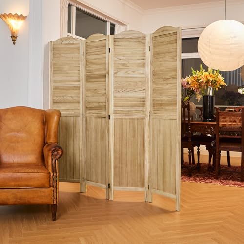 5.6 Ft Tall Folding Louver Wood Screen 4 Panels H52718