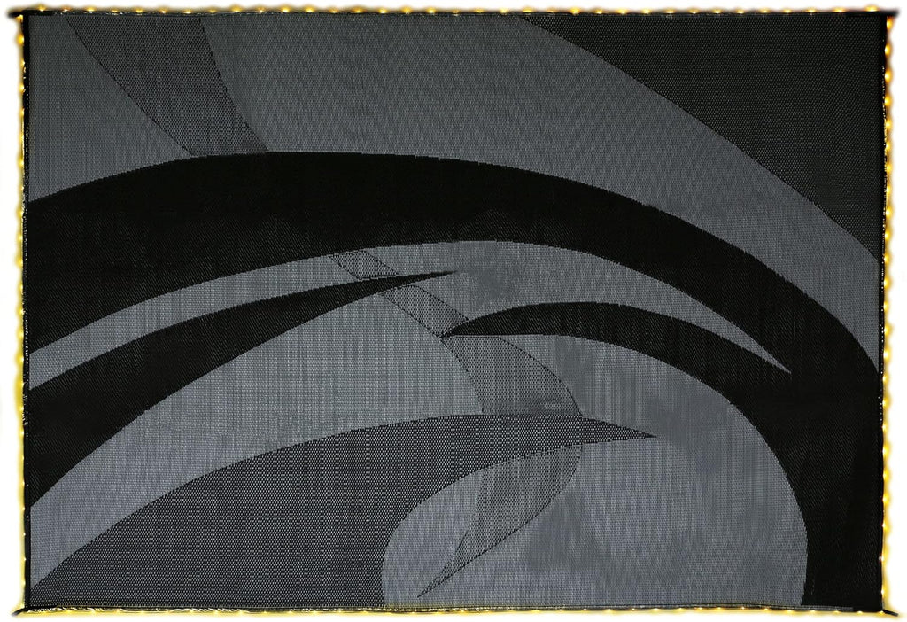 LED Illuminated Patio Mat 8-Feet x 18-Feet Black/White/Grey RV Camping Mat L77560