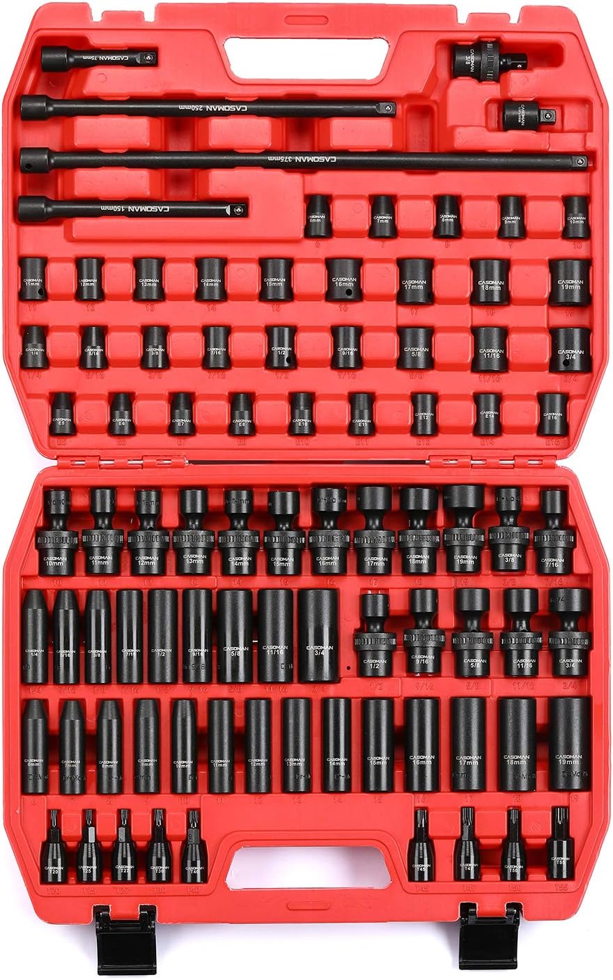 87 Pcs 3/8 Drive Impact Socket Set SAE & Metric CR-MO Steel R4279