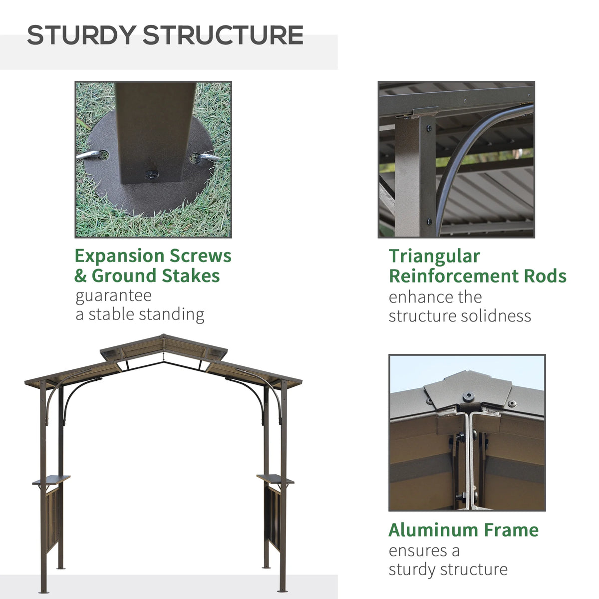 Brown Steel Frame BBQ Grill Gazebo with Polycarbonate Roof N276445