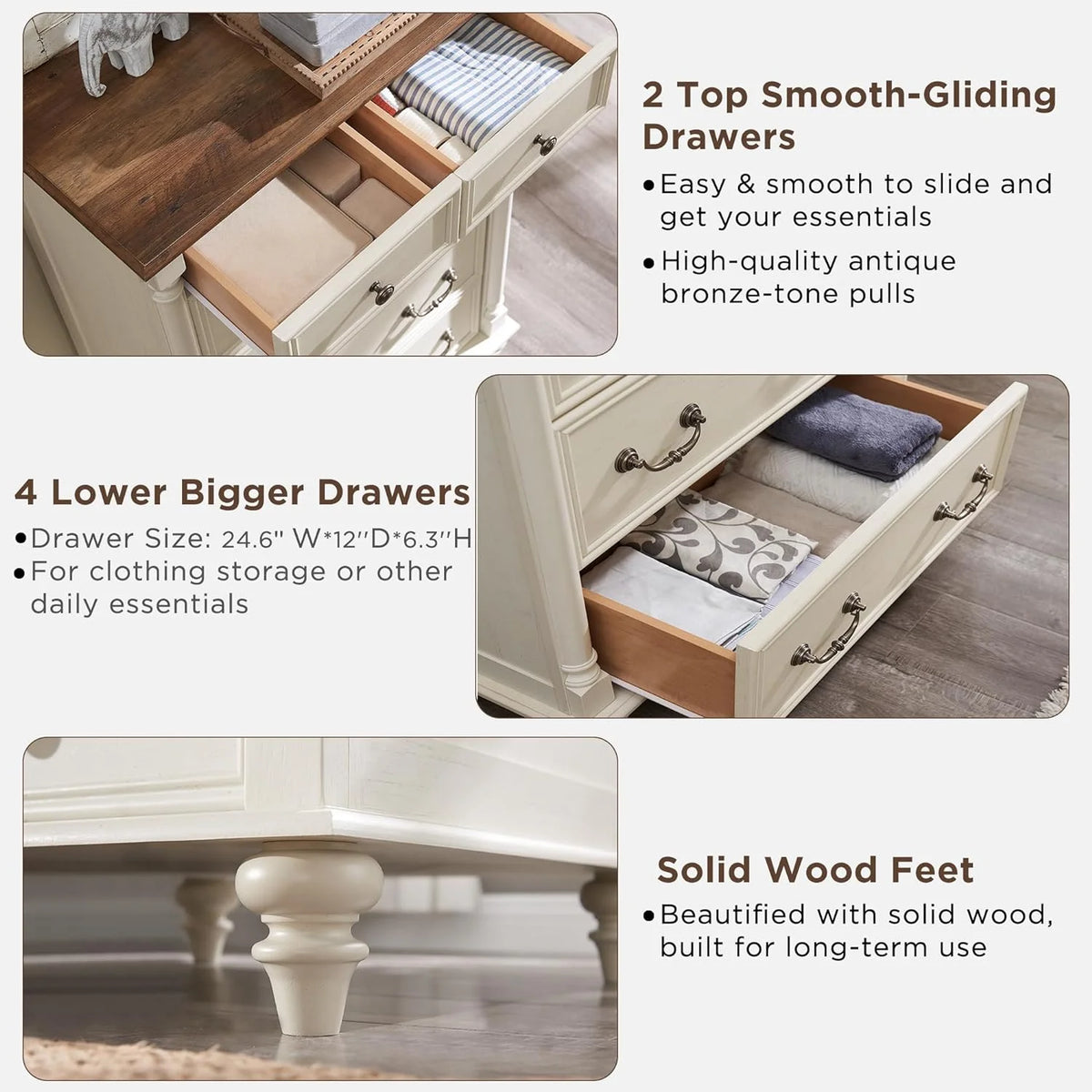 Antique White 6 Drawer Dresser S8360