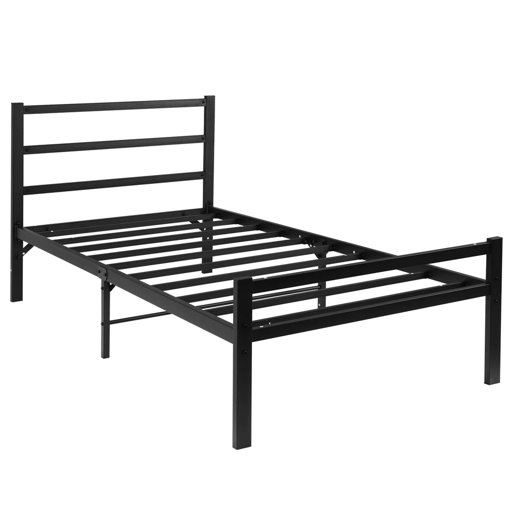 Black Twin Size Platform Bed Frame with Wood Headboard T37236