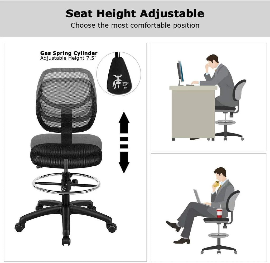 Black Mesh Drafting Chair with Footrest Ring X964