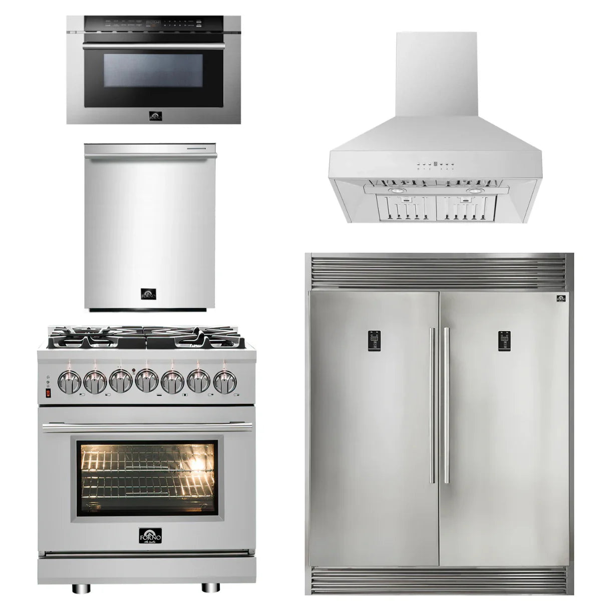 30 Dual Fuel Range, 30 Range Hood, 60 Refrigerator, Dishwasher, Microwave Drawer G545127