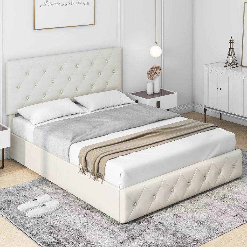 Queen Size 4 Drawer Upholstered Platform Bed with Adjustable Headboard M717