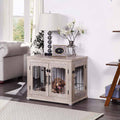 Wooden End Table with Wire Dog Kennel in Weathered Gray, Medium I192
