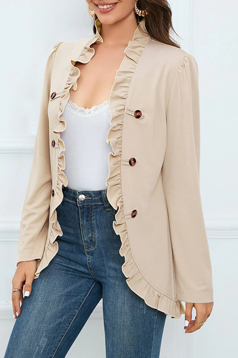 Solid Buckle Flounce Lotus Leaf Collar Outerwear L56691